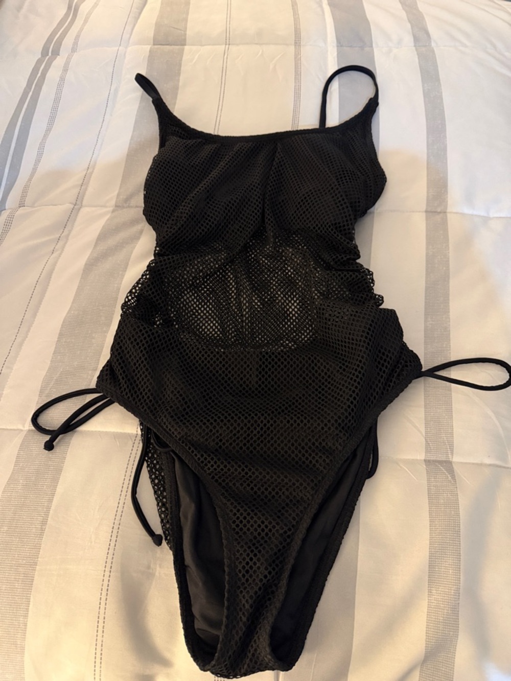 Cupshe Black Mesh One-Piece Swimsuit with Side Ties